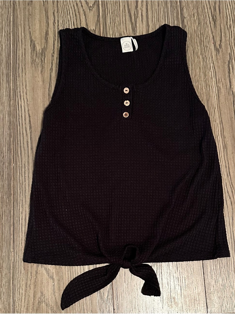 Paper Crane Black Waffle Knit Tie-Front Tank